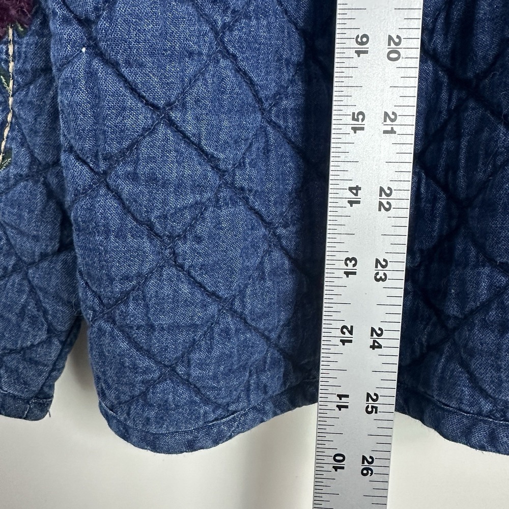 Vintage Quilted Denim Jacket Womens Small Blue Floral‎ Embroidered 90s Buttons - Picture 7 of 8